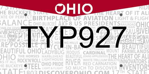 TYP927 Ohio License Plate