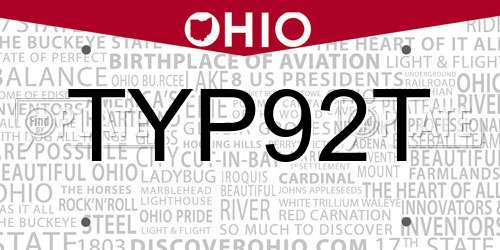 TYP92T Ohio License Plate