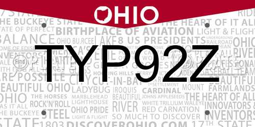 TYP92Z Ohio License Plate