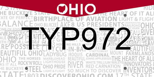 TYP972 Ohio License Plate