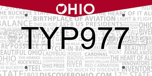 TYP977 Ohio License Plate