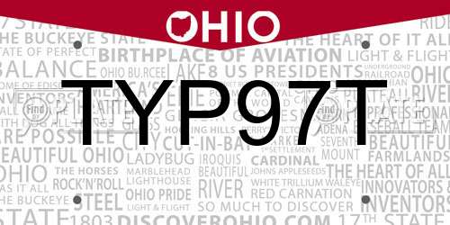 TYP97T Ohio License Plate