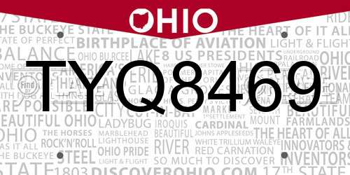 TYQ8469 Ohio License Plate