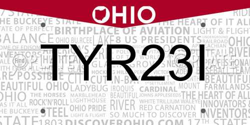 TYR23I Ohio License Plate