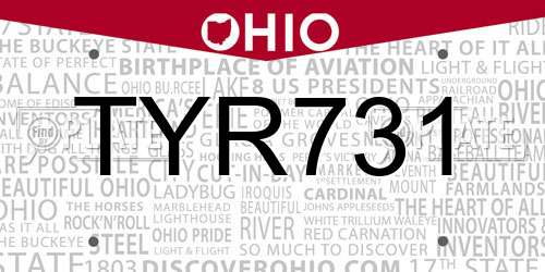 TYR731 Ohio License Plate