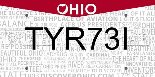 TYR73I Ohio License Plate