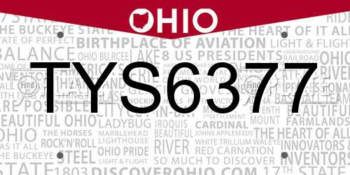 TYS6377 Ohio License Plate