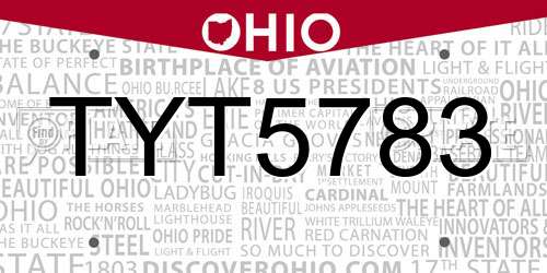TYT5783 Ohio License Plate