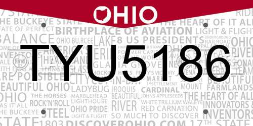 TYU5186 Ohio License Plate