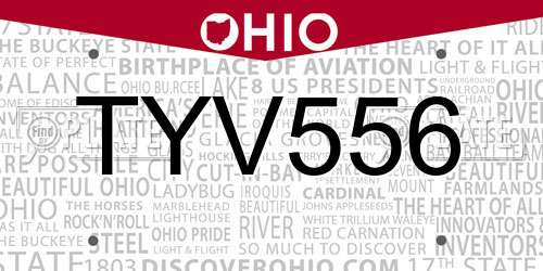 TYV556 Ohio License Plate