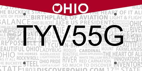 TYV55G Ohio License Plate