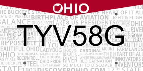 TYV58G Ohio License Plate