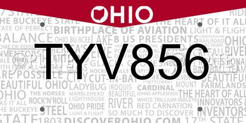 TYV856 Ohio License Plate