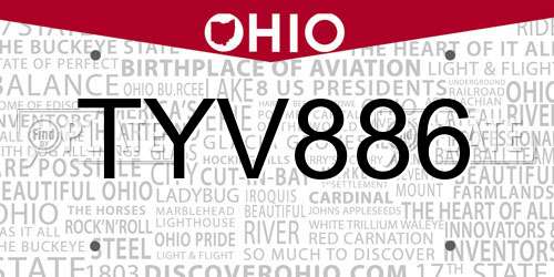 TYV886 Ohio License Plate