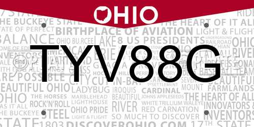 TYV88G Ohio License Plate