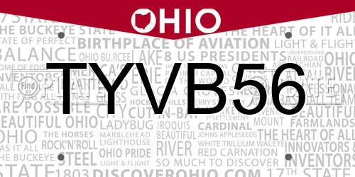 TYVB56 Ohio License Plate