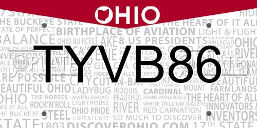 TYVB86 Ohio License Plate