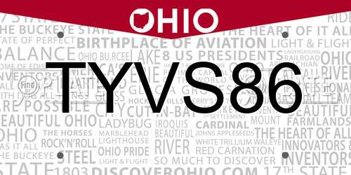 TYVS86 Ohio License Plate