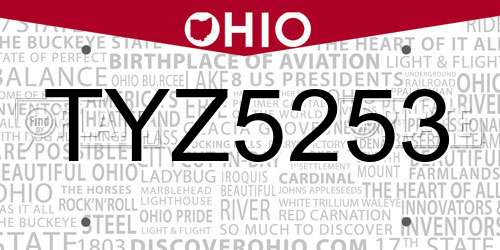 TYZ5253 Ohio License Plate