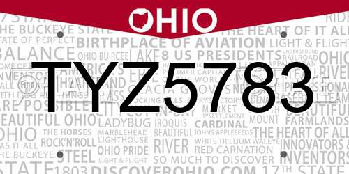 TYZ5783 Ohio License Plate