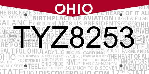 TYZ8253 Ohio License Plate