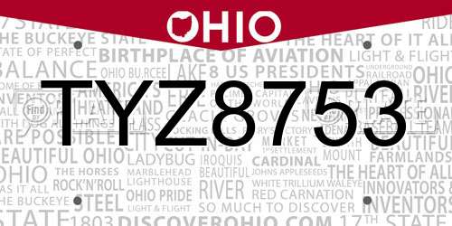 TYZ8753 Ohio License Plate