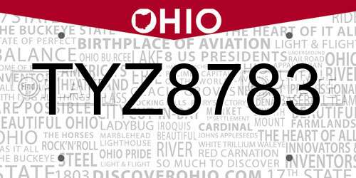 TYZ8783 Ohio License Plate