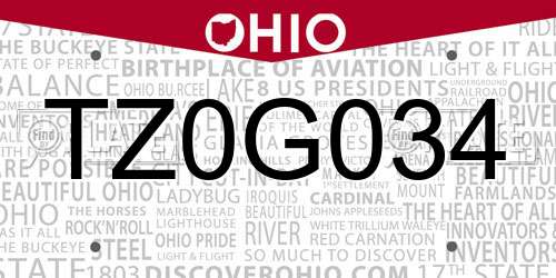 TZ0G034 Ohio License Plate