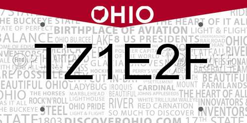 TZ1E2F Ohio License Plate