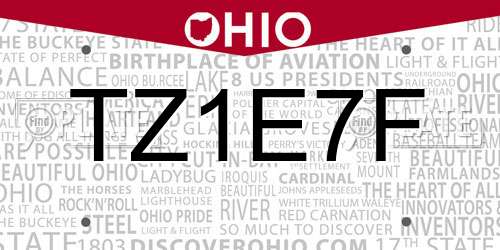 TZ1E7F Ohio License Plate