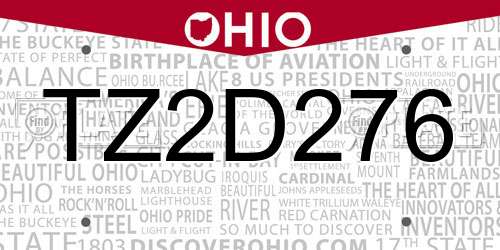 TZ2D276 Ohio License Plate