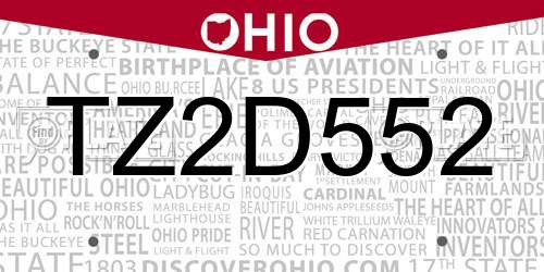 TZ2D552 Ohio License Plate