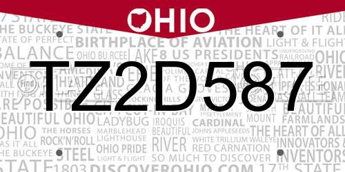 TZ2D587 Ohio License Plate