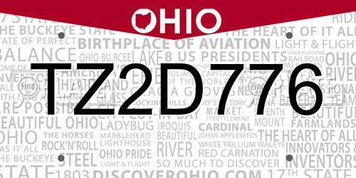 TZ2D776 Ohio License Plate