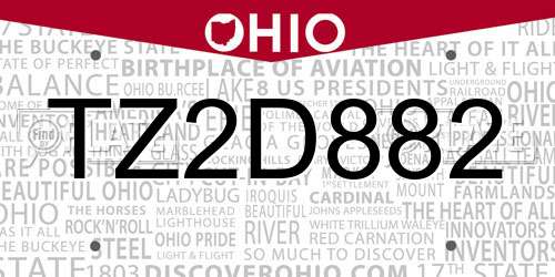 TZ2D882 Ohio License Plate