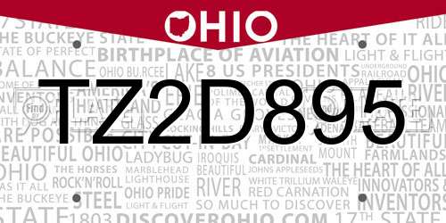 TZ2D895 Ohio License Plate