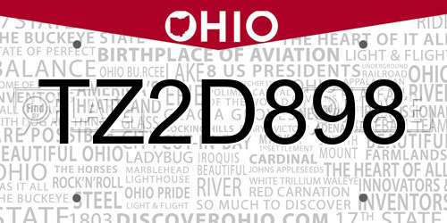 TZ2D898 Ohio License Plate