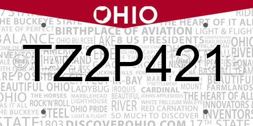 TZ2P421 Ohio License Plate
