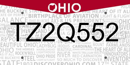 TZ2Q552 Ohio License Plate