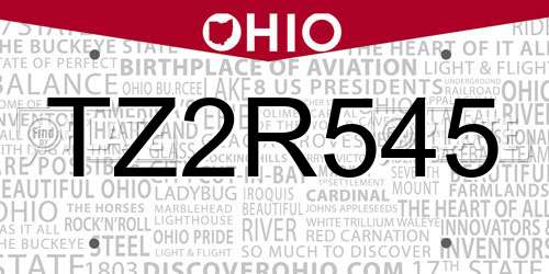 TZ2R545 Ohio License Plate
