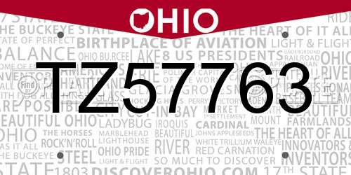 TZ57763 Ohio License Plate