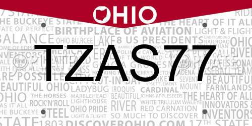 TZAS77 Ohio License Plate