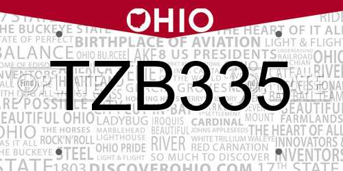 TZB335 Ohio License Plate