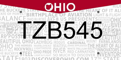 TZB545 Ohio License Plate