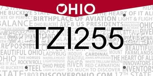 TZI255 Ohio License Plate