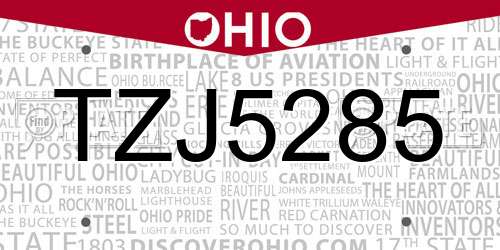 TZJ5285 Ohio License Plate