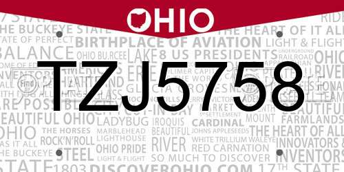 TZJ5758 Ohio License Plate