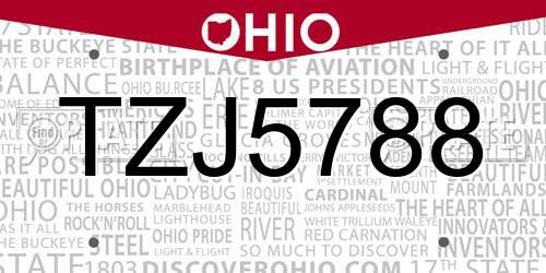 TZJ5788 Ohio License Plate