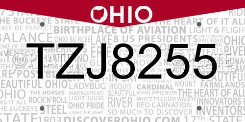 TZJ8255 Ohio License Plate