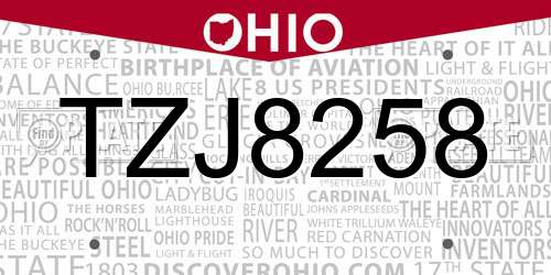 TZJ8258 Ohio License Plate